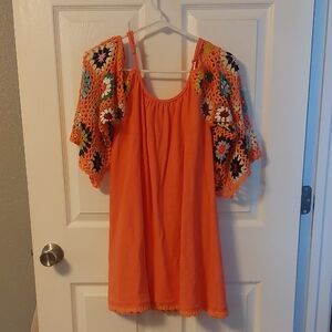 Umgee Coral Off The Shoulder Dress with Crochet Detail